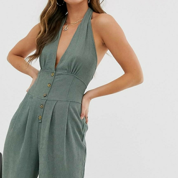 ASOS Pants - Textured Halter Jumpsuit